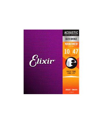 Elixir 80/20 Bronze Nanoweb 10|47 Acoustic Guitar Strings