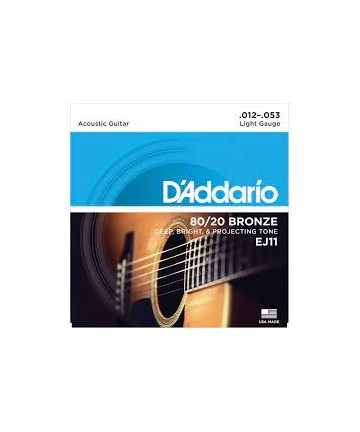 DAddario EJ11 80/20 Bronze Acoustic Guitar Strings, Light, 12-53